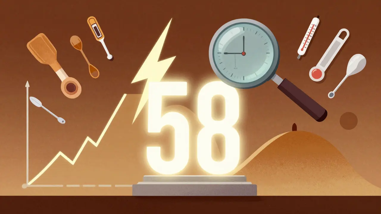 A giant f2 score of 58 between two contrasting drug release curves, with calibration tools floating nearby.