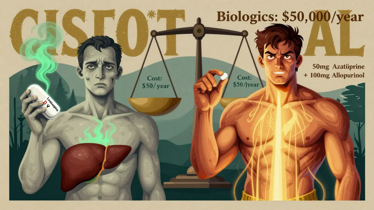 A split portrait of a patient before and after LDAA therapy, showing contrast between toxicity and remission with cost comparison in background.