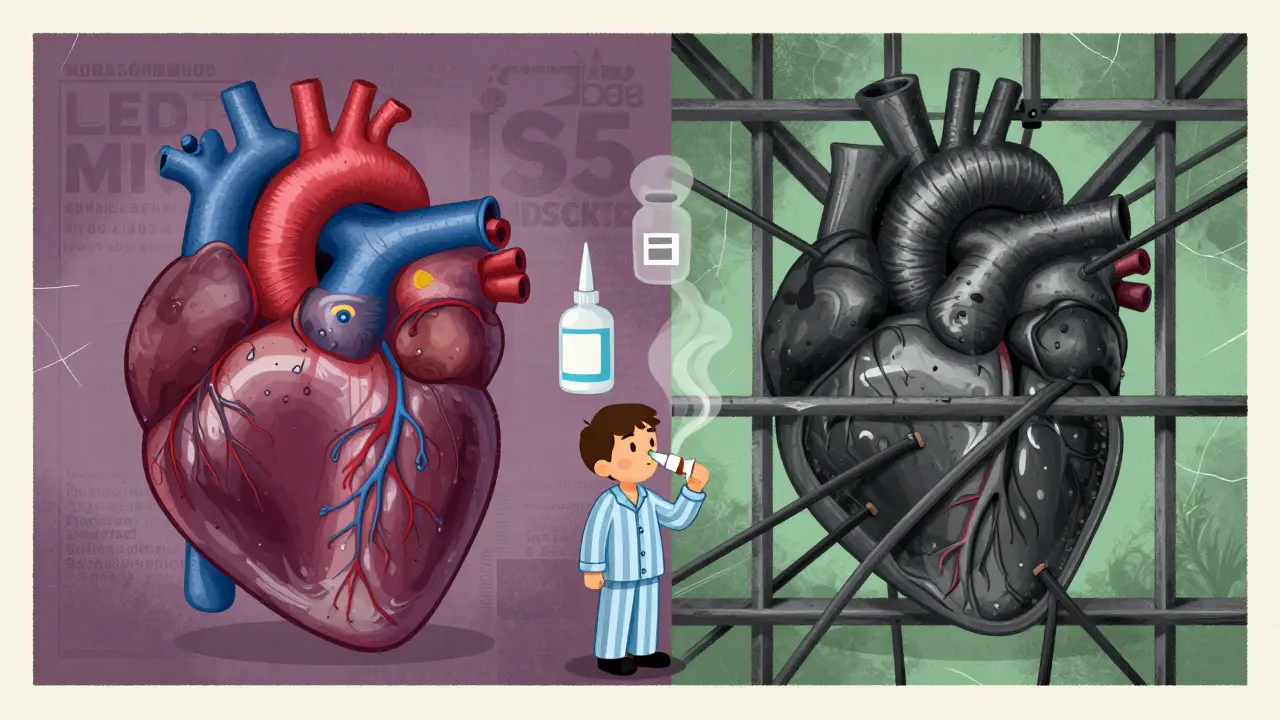 Split illustration: healthy heart vs. strained heart, with safe alternatives glowing between them.