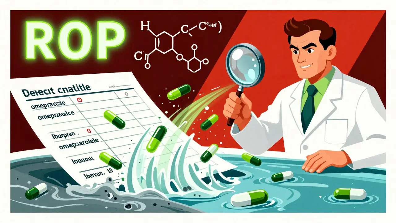 A pharmacist analyzing a spreadsheet that turns into a flowing river of pills, with fast-moving generics in green and slow-movers in gray.