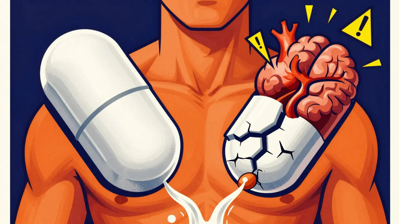 Two pills releasing inconsistent medicine into the body, causing organ disruption and warning signs.