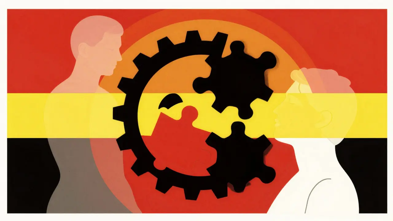 Interlocking colorful geometric shapes representing drug synergy and effectiveness.