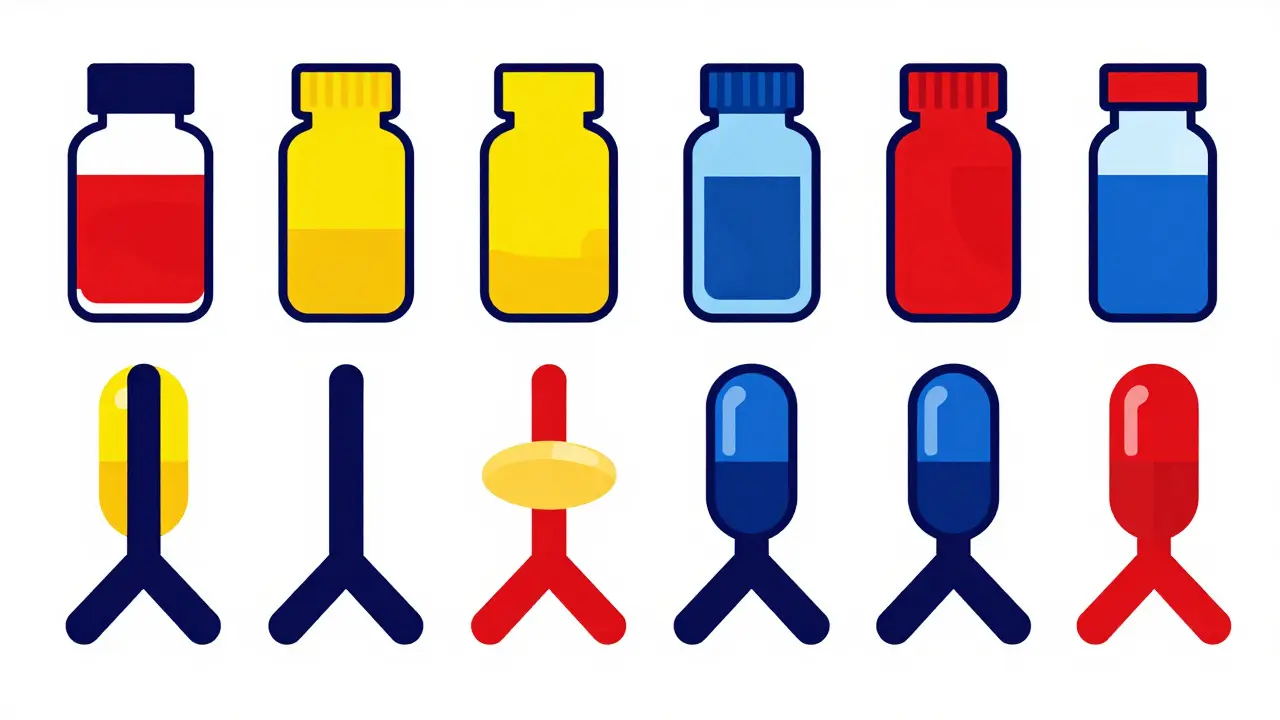 Sorted medicine bottles grouped by matching bottom shapes.