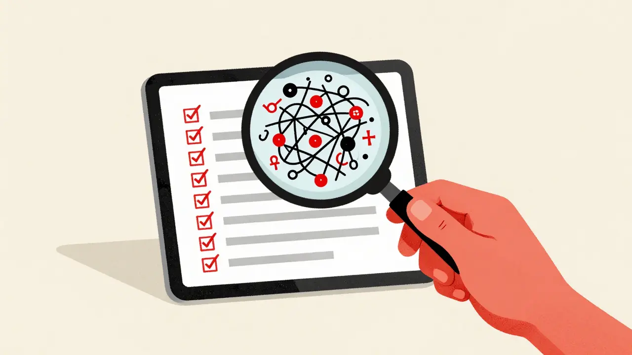 Conceptual art of a hand using a digital portal to organize chaotic medical records.