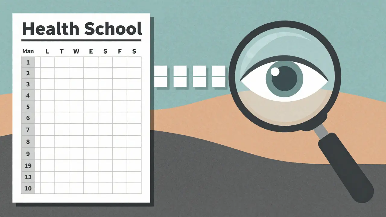 Conceptual image of a calendar and magnifying glass symbolizing 90-day medication tracking.