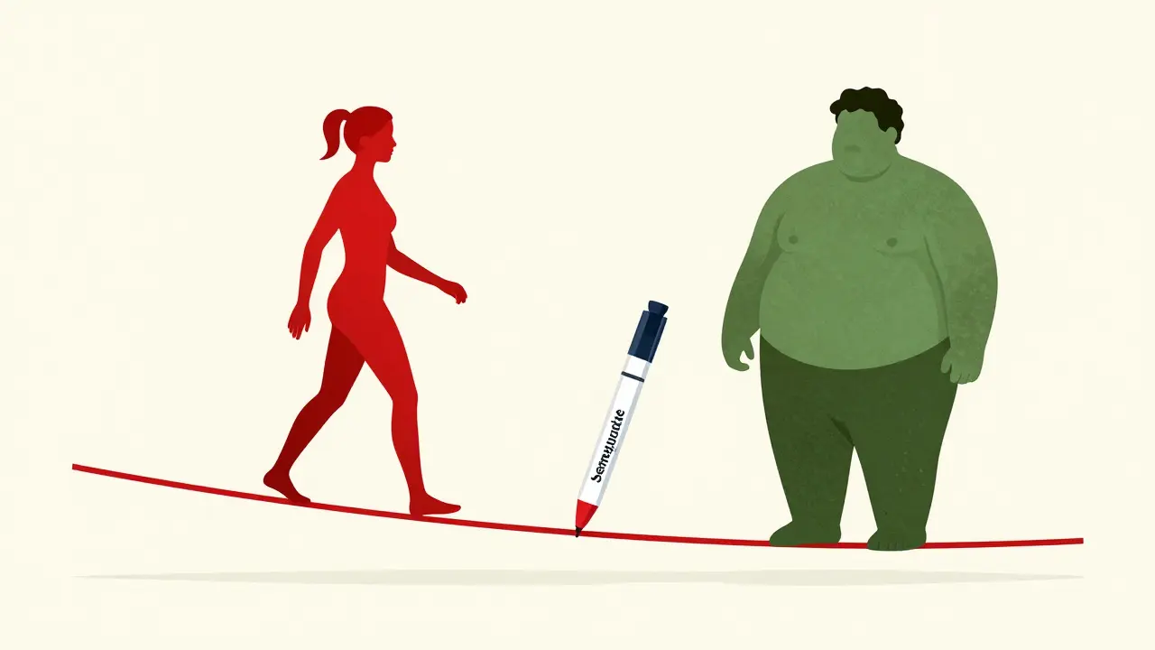 Graphic illustration of a person balancing on a tightrope with a medication pen.