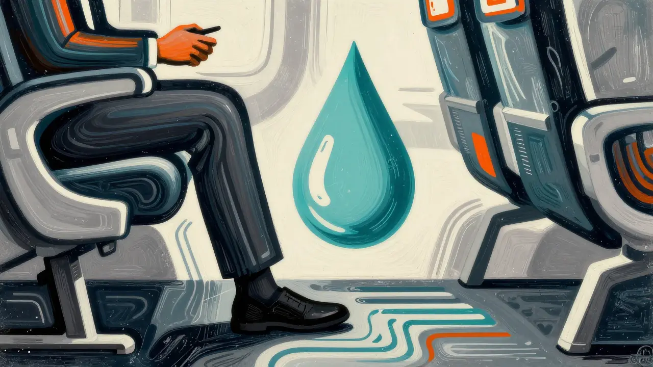 Stylized graphic of airplane passenger legs and a large water drop representing hydration.