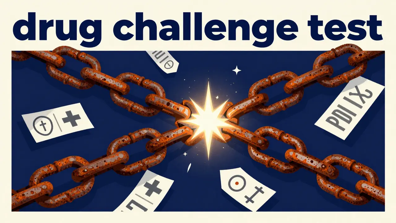 Surreal illustration showing a chain of outdated medical labels being broken by a spark of light.